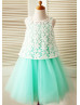 Turquoise Tulle Ivory Lace Two Piece Flower Girl Dress 